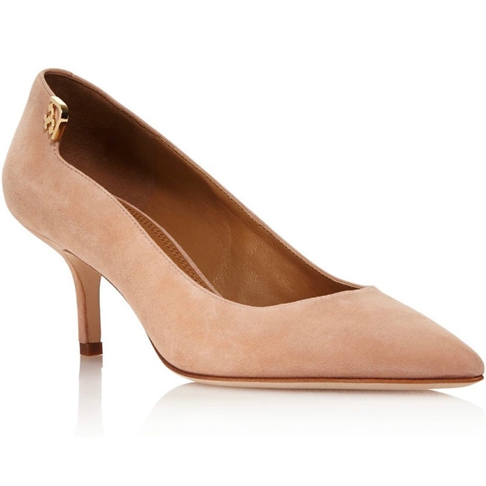 New! Tory Burch Elizabeth 40MM Pump Royal Suede Sz 7.5 Perfect Blush & Dust Bag